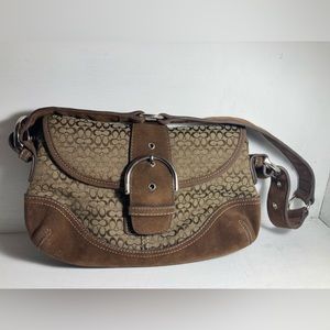 Coach Shoulder Bag Purse Tan/Brown Suede Trim